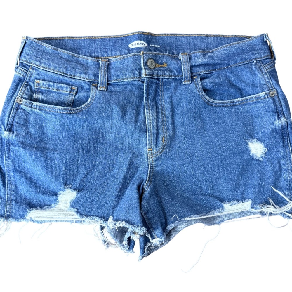 Old Navy Boyfriend Distressed Denim Shorts Womens 10 Medium Wash Raw Hem Cutoff
